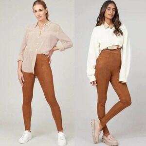 SPANX Faux Suede Leggings Womens Large Rich Caramel High Rise Tummy Control Pant